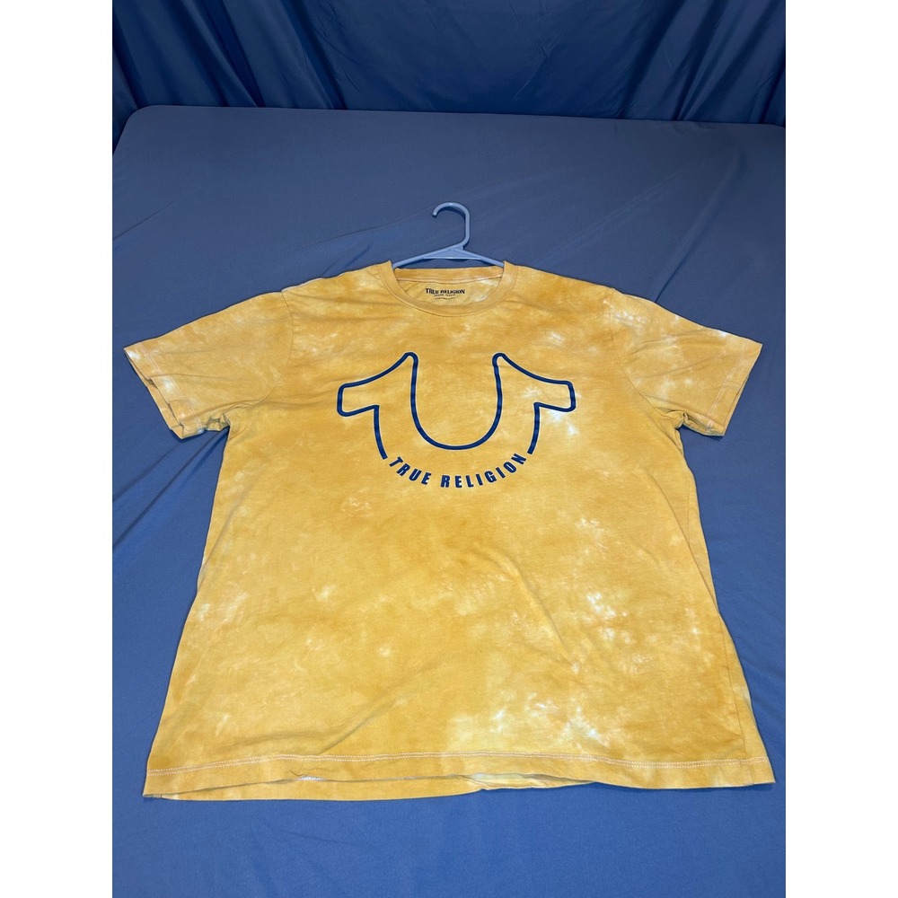 True Religion Yellow Tie Dye Horseshoe HD Logo Tee Mens XL